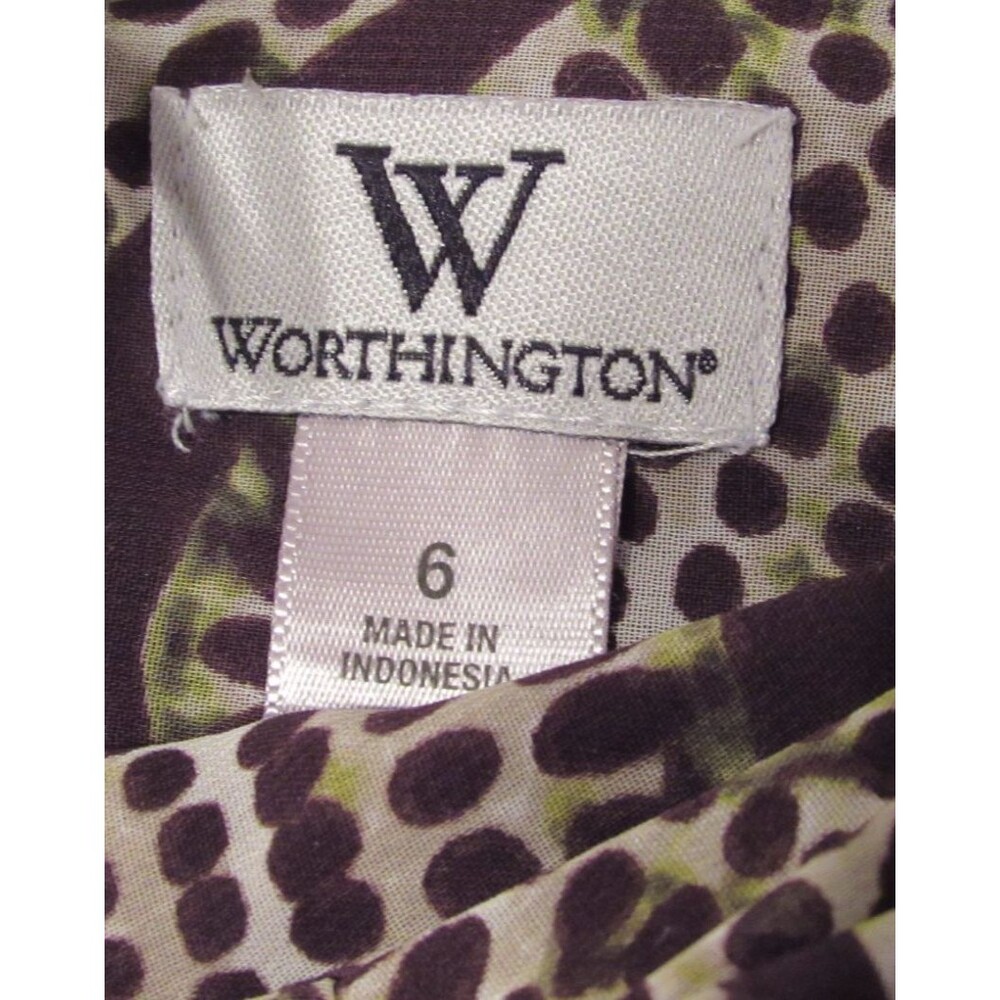 Worthington Brown/Green Midi Button Accent Lined Skirt Geometric Pattern Size 6 - Picture 4 of 4